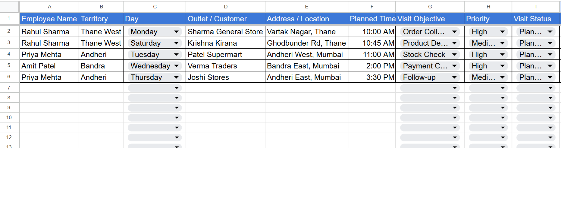 Beat Plan Template — Google Sheet Preview
